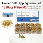 1350pc Self Tapping Screws Kit Golden M2 4-20mm