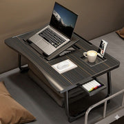 Adjustable Folding Laptop Bed Desk Sofa Table Tray with Tilt Top & Cup Holder (Modern Black with Gold Grain Lines)