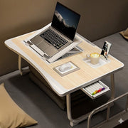 Adjustable Folding Laptop Bed Desk Sofa Table Tray with Tilt Top & Cup Holder (Wood)
