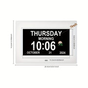 7 Inch Digital Calendar Clock - Large Display Auto-Dimming Desk Wall Clock Black