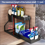 Sliding Under Sink Storage Rack Organizer - 2-Tier Space Saver Black
