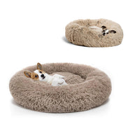 Plush Dog Bed Donut Cuddler Round Warm Marshmallow Cat Cushion Khaki Size M