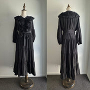 Designer Style Quality Black Tie Waist Victoria Lace Ruffle Front Tiered Size 12