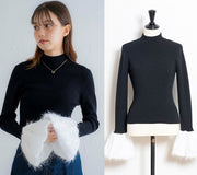 Designer Style Quality Japanese Brand Noela Black Knit Blouse with White Size 8