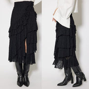 Black Full Floral Lace Asymmtrical Gothic Tiered Maxi Skirt Womens Size 8