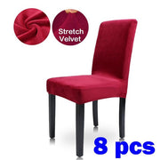 8pcs Red Velvet Stretch Dining Chair Covers Removable Slipcovers Set of 8