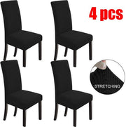 4pcs Black Velvet Stretch Dining Chair Covers Removable Slipcovers Set of 4