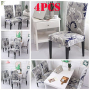 4pcs Leaf Print Stretch Dining Chair Covers Removable Slipcovers Set of 4