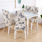 Beige Retro Butterfly Print Stretch Dining Chair Cover Removable Slipcover