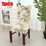 Beige Retro Flower Butterfly Print Stretch Dining Chair Cover Slipcover 1pc