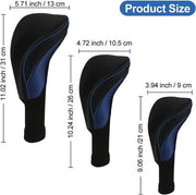 3pcs Golf Head Covers Set Driver Fairway Wood Hybrid Clubs Navy Mesh