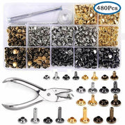 480pcs Leather Rivets Double Cap Metal Rivet Studs DIY Kit with Setting Tools
