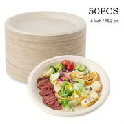 50pcs 6 Inch Disposable Paper Plates Natural Plant Fibre Eco Dinnerware