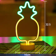 LED Pineapple Neon Sign Desk Lamp Night Light with Base & USB Battery Dual Power