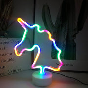 LED Multicolor Unicorn Neon Sign Desk Lamp Night Light with Base & USB Battery Dual Power