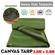 Heavy Duty Canvas Tarp 3.8x5.8M Waterproof Tarpaulin Army Green Truck Cover Tent