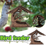 Wooden Bird Feeder Nesting House Outdoor Hanging Wild Bird Food Station Garden Decor