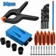 34Pcs Pocket Hole Jig Set - 15° Oblique Woodworking Dowel Drill Guide Kit