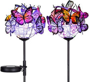 Garden Solar Light Outdoor Butterfly Stake Lights 2 Lamp Heads