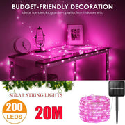20M 200 LED Outdoor Solar String Lights Waterproof Copper Wire Fairy Lights