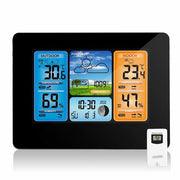 Wireless Digital LCD Weather Station Clock - Indoor Outdoor Thermometer Barometer Black