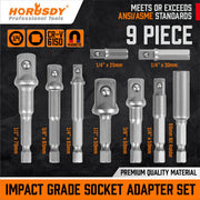 HORUSDY 9Pcs Impact Socket Adapter Set Hex Shank Drill Bits Extension Holder