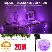 20M 200 LED Outdoor Solar String Lights Waterproof Copper Wire Fairy Lights