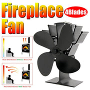 4 Blade Heat Powered Stove Fan Silent Eco Fireplace Wood Log Burner Eco-Friendly