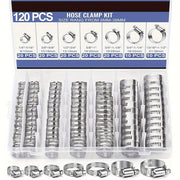 120pcs Stainless Steel Hose Clamp Kit 6-38mm Worm Drive Jubilee Clips Set