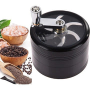 4 Layer Hand Crank Herb Spice Grinder Metal Alloy Black Crusher