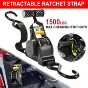 Retractable Ratchet Strap 3.3m Tie Down 1500lbs Heavy Duty Auto Retract Cargo