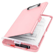 A4 Storage Clipboard Box Large Capacity File Case with Pen Holder Pink