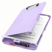 A4 Storage Clipboard Box Large Capacity File Case with Pen Holder Purple