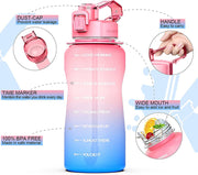 Giant 2L Half Gallon Water Bottle Motivational Time Marker Straw Gym Jug Pink Blue