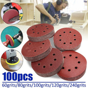 100pcs 125mm 5" Sanding Discs Set - 8 Hole Hook & Loop Sandpaper