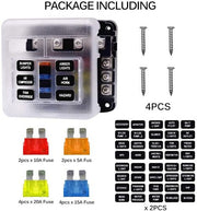 6-Way Blade Fuse Box Block - 12V/24V Waterproof Fuse Holder