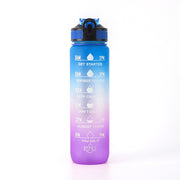 1L 32oz Motivational Water Bottle Time Marker Straw Gym Drink Bottle Blue Purple