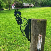 Metal Art Peeping Chicken Steel Silhouette Garden Fence Sculpture Outdoor Decor