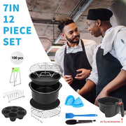12pc Air Fryer Accessories Set 7 Inch Cake Pizza Pan Skewers Liners 3.2QT-5.8QT