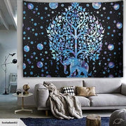 Boho Elephant Tree of Life Mandala Tapestry Wall Hanging Blanket Size M