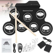 Portable Electronic Roll Up Drum Kit 7 Pads Digital USB Practice Set Drumsticks