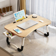 Foldable Wooden Laptop Desk Bed Tray Table w/ Storage Drawer Tablet Slot & Cup Holder