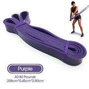Purple heavy-duty resistance band for strength training, 30-80 lbs capacity.