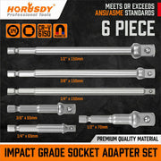 Horusdy 6 piece impact grade socket adapter set in various sizes and lengths.