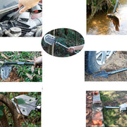 Multi-purpose handheld garden tool for digging, weeding, and fishing in various outdoor settings.