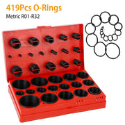 419-piece metric O-ring assortment kit in a red organizer case.