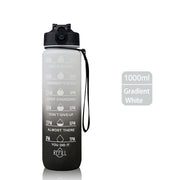 1000ml gradient white motivational water bottle with time markers and handle