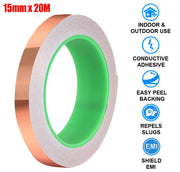 Roll of 15mm x 20M conductive copper adhesive tape for EMI shielding and slug repulsion