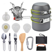 13Pcs Camping Cookware Set Portable Pot Pan Mini Gas Stove Cutlery Hiking Picnic