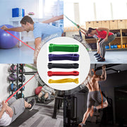 Set of colorful resistance bands for fitness, physical therapy, and body shaping.